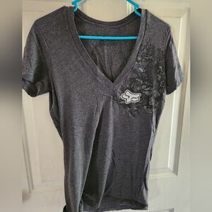 Women's xl fox riders graphic tshirt. Gray and silver metallic print. Like new